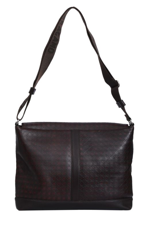 SALVATORE FERRAGAMO BROWN LEATHER GANCINI MESSENGER BAG