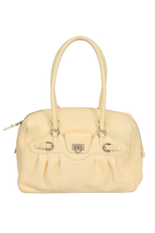 Salvatore Ferragamo Cream Leather Shoulder Bag