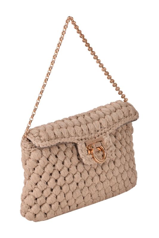 Salvatore Ferragamo Crochet Woven Knit Flap Bag