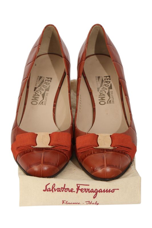 Salvatore Ferragamo Embossed Croc Leather Pumps