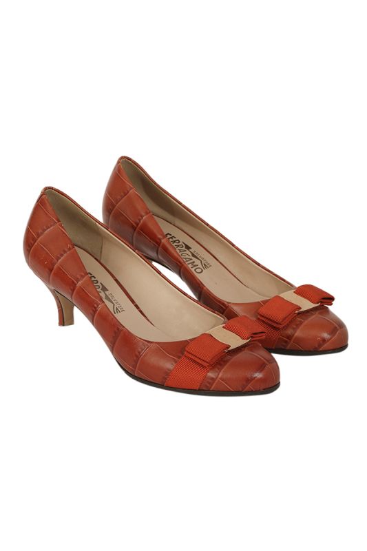 Salvatore Ferragamo Embossed Croc Leather Pumps