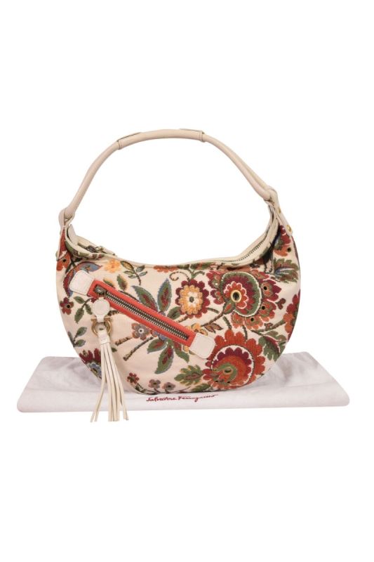 Salvatore Ferragamo Floral Weaved Hobo Bag