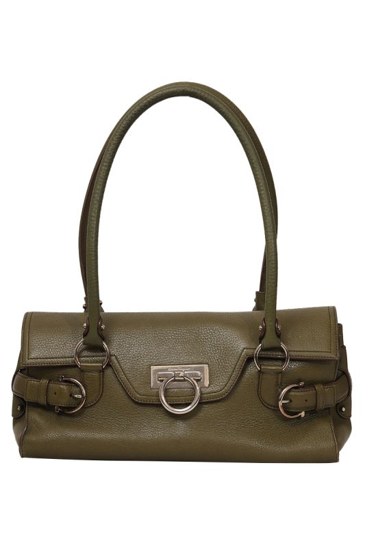 SALVATORE FERRAGAMO GANCINI LEATHER GINA SATCHEL BAG