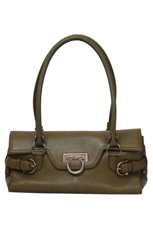 SALVATORE FERRAGAMO GANCINI LEATHER GINA SATCHEL BAG