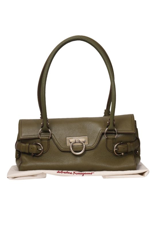 SALVATORE FERRAGAMO GANCINI LEATHER GINA SATCHEL BAG