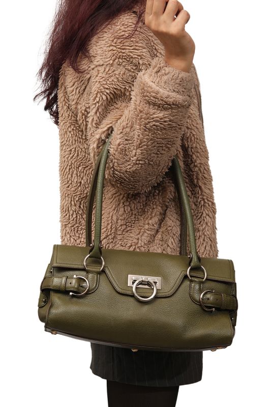 SALVATORE FERRAGAMO GANCINI LEATHER GINA SATCHEL BAG