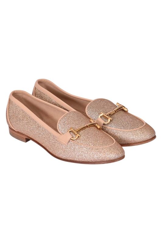 Salvatore Ferragamo Gold Glitter Loafers