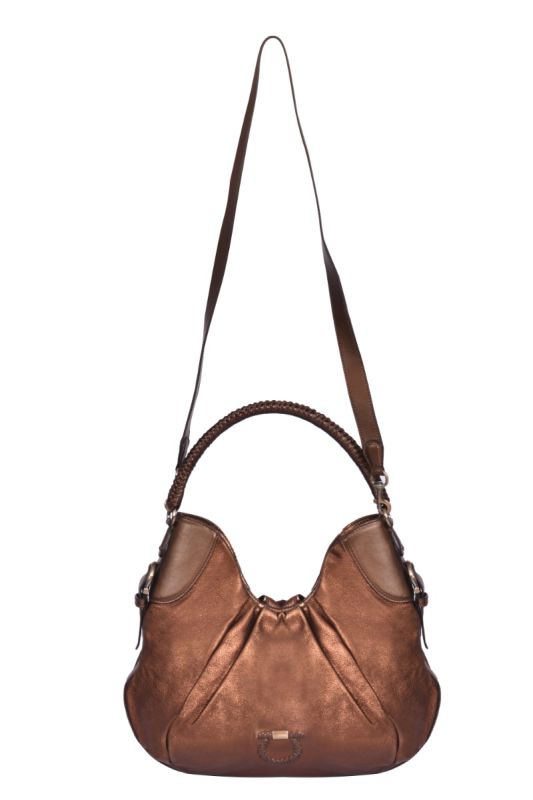 Salvatore Ferragamo Metallic Brown Gancini Logo Shoulder Bag