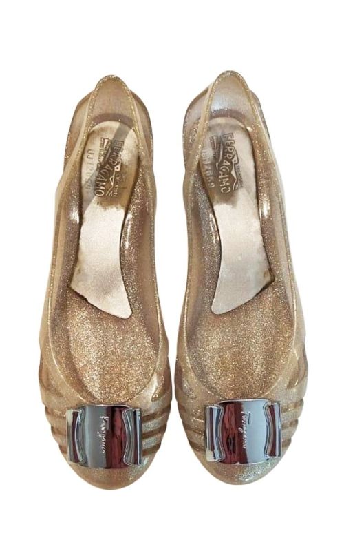 SALVATORE FERRAGAMO METALLIC GLITTER FLATS