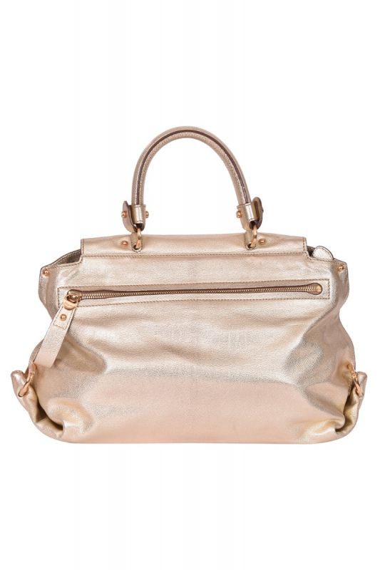 Salvatore Ferragamo Metallic Gold Leather Satchel Handbag