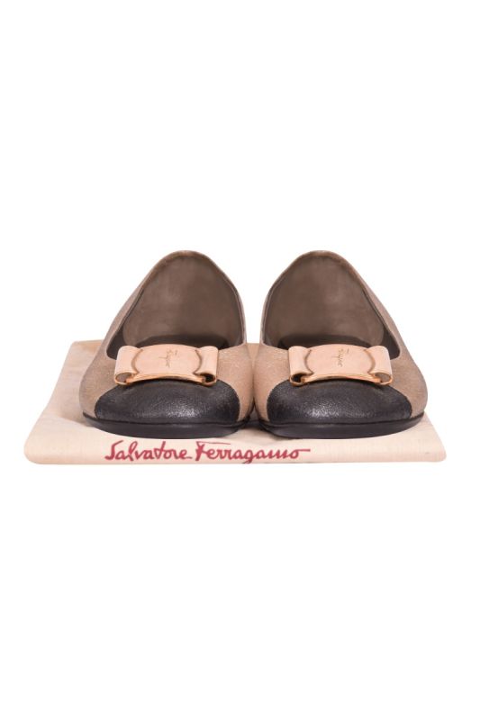 Salvatore Ferragamo Navy Blue/Gold Ballet Flats