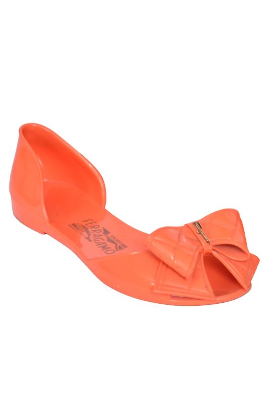 Salvatore Ferragamo Orange Jelly Bow Flats