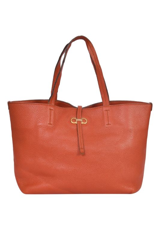 Salvatore Ferragamo Orange Leather Bice Tote Bag