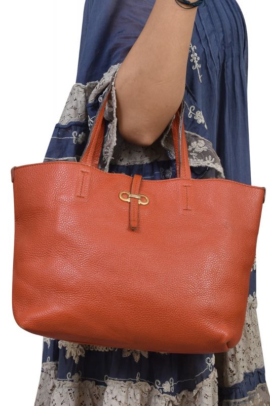 Salvatore Ferragamo Orange Leather Bice Tote Bag