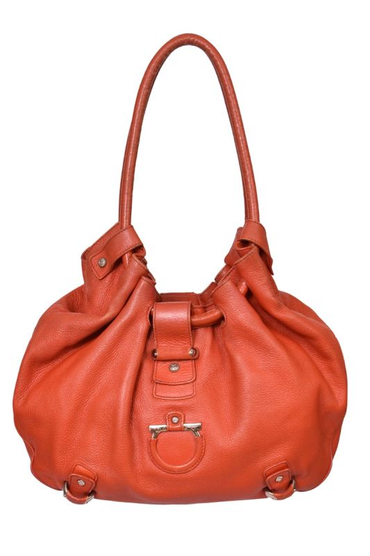 Salvatore Ferragmo Orange Leather GanciniLucchetto Hobo Bag