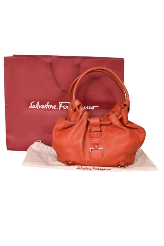 Salvatore Ferragmo Orange Leather GanciniLucchetto Hobo Bag