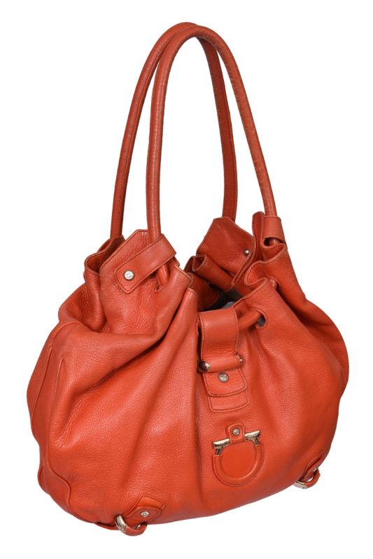 Salvatore Ferragmo Orange Leather GanciniLucchetto Hobo Bag