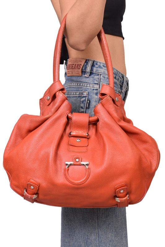 Salvatore Ferragmo Orange Leather GanciniLucchetto Hobo Bag