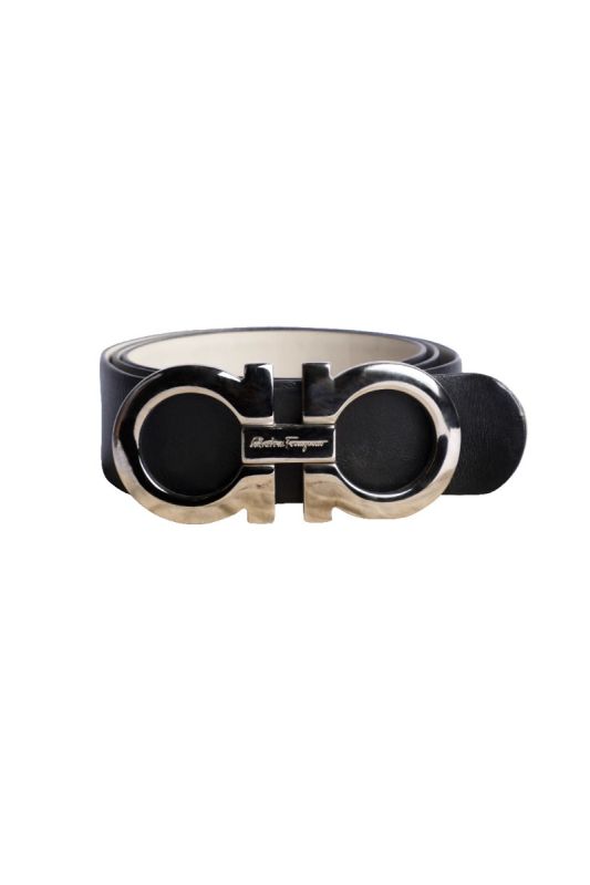 Salvatore Ferragamo Silver Gancini Black Belt