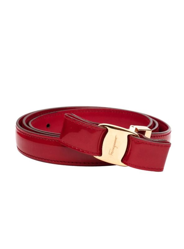 SALVATORE FERRAGAMO THIN RED VARA BOW BELT