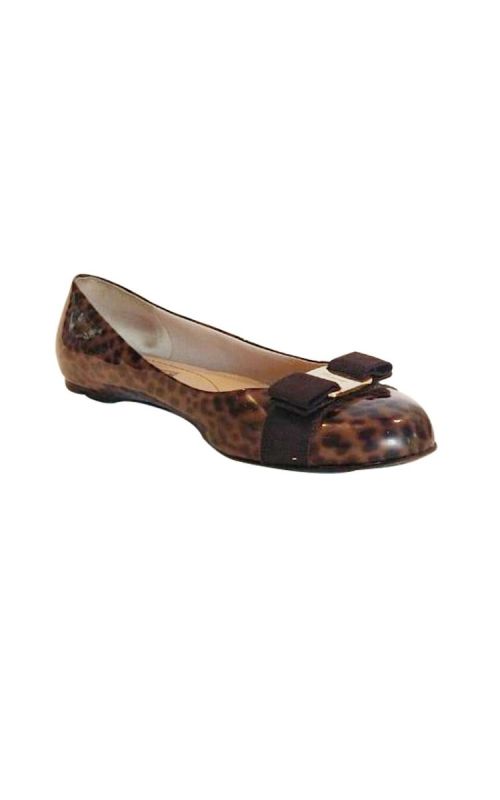 SALVATORE FERRAGAMO VARA BOW LEOPARD PRINT FLATS