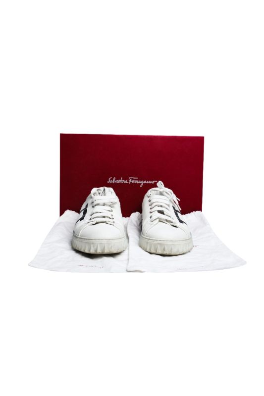 Salvatore Ferragamo White Leather Cube 8 Logo Low Top Sneakers