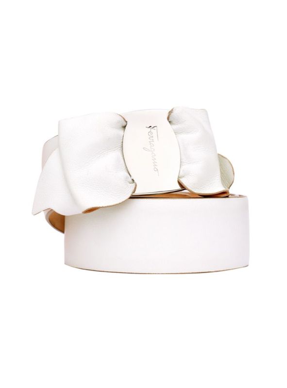 SALVATORE FERRAGAMO WHITE VARA BOW BELT