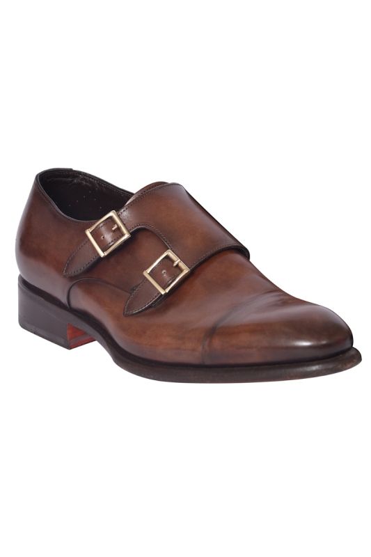 Santoni Brown Double Strap Loafers