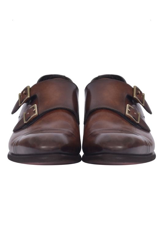 Santoni Brown Double Strap Loafers