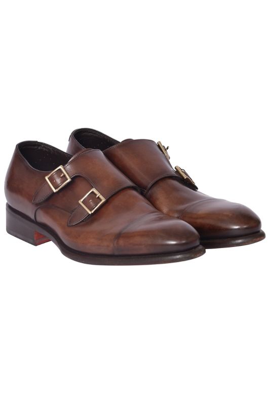 Santoni Brown Double Strap Loafers