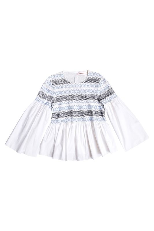 See By Chloe White Cotton Smocked Top