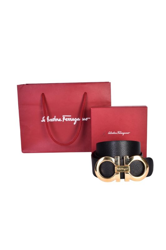 SALVATORE FERRAGAMO BLACK/BURGUNDY REVERSIBLE BELT