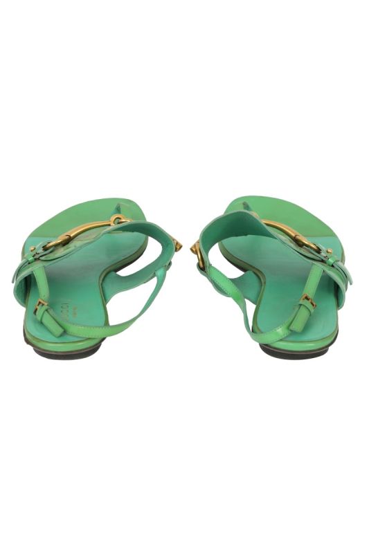 GUCCI SIZE 39 URSULA PATENT LEATHER  HORSEBIT SANDALS