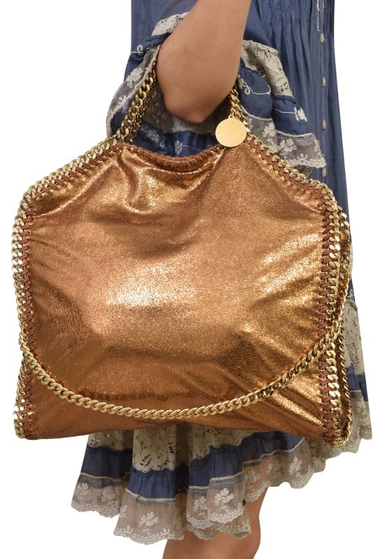 Stella Mc Cartney Beige Shimmering Faux Leather Tote Bag
