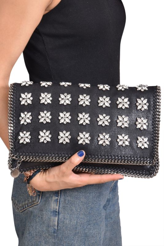 Stella Mc Cartney Crystal Embellished Falabella Foldover Clutch
