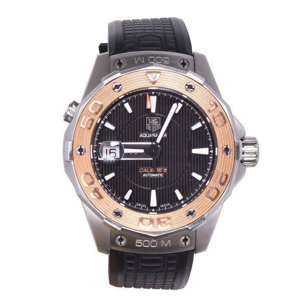 TAG HEUER AQUARACER CALIBRE GOLD BEZEL WATCH