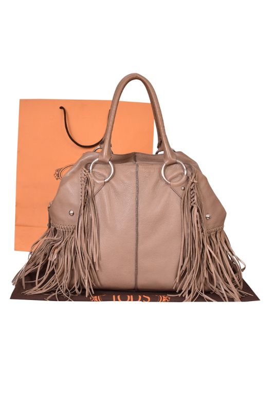 Tod’s Grey Fringed Leather Handbag