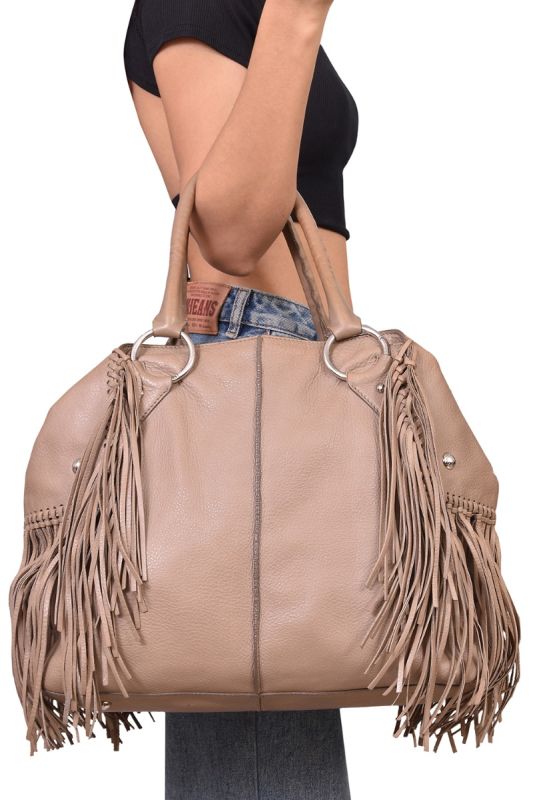 Tod’s Grey Fringed Leather Handbag