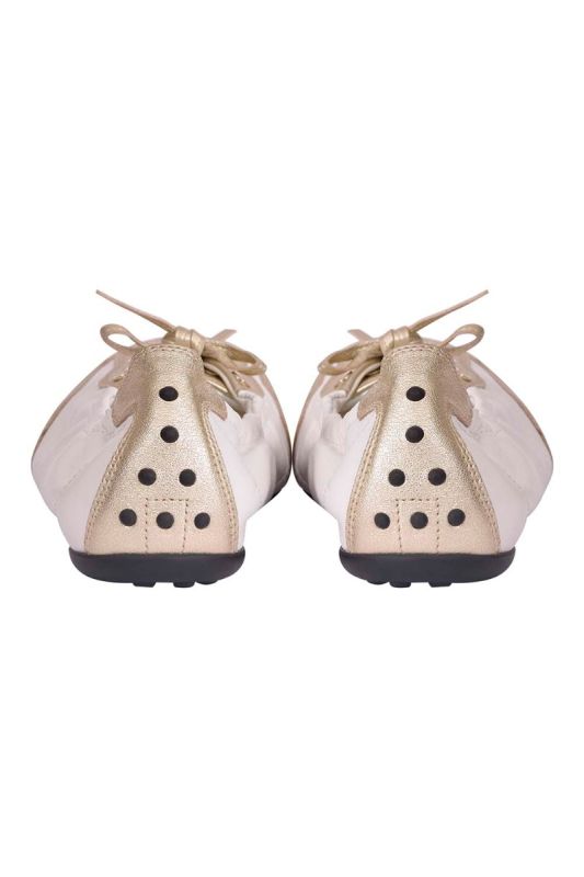 Tod’s White/Gold Leather and SeudeGomma Lace Ballerinas