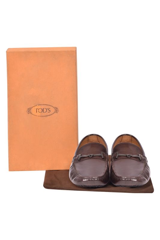 Tods Brown Safiano Leather loafer