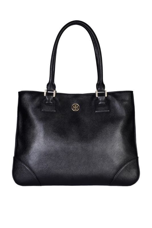 TORY BURCH BLACK LEATHER HUDSON BAY ROBINSON TOTE BAG