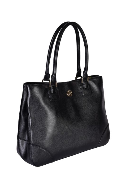TORY BURCH BLACK LEATHER HUDSON BAY ROBINSON TOTE BAG