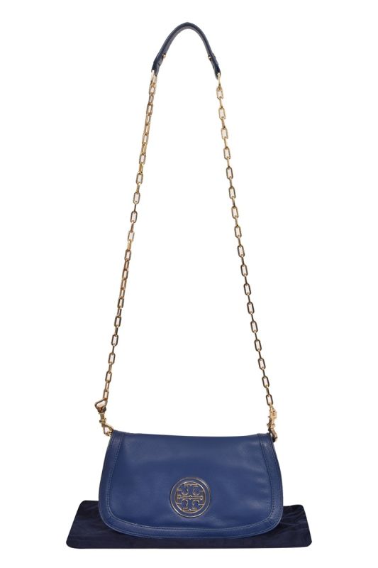 Tory Burch Blue Leather Britten Shoulder Bag