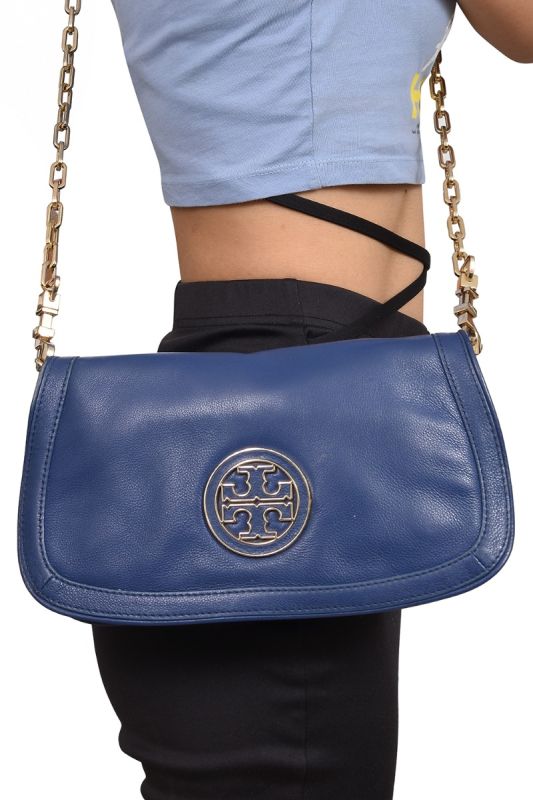 Tory Burch Blue Leather Britten Shoulder Bag