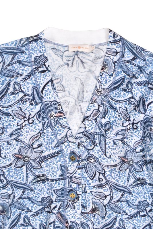 Tory Burch Blue Printed V-neck Cardigan