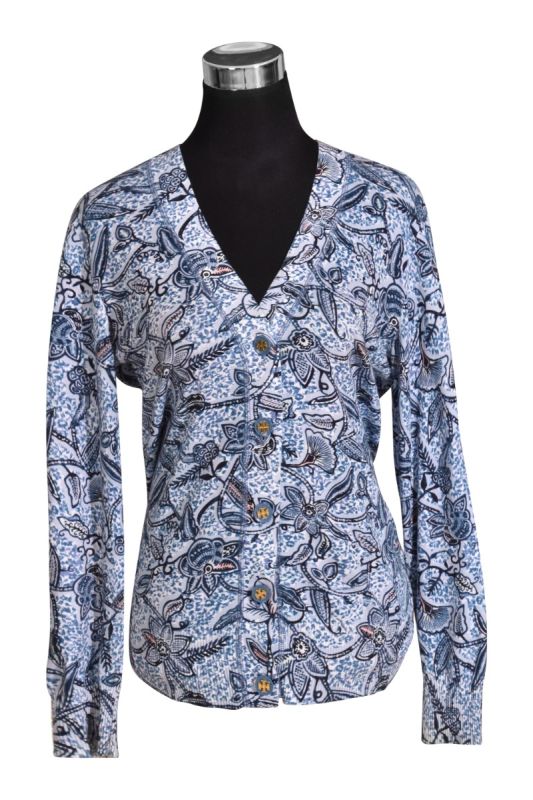 Tory Burch Blue Printed V-neck Cardigan