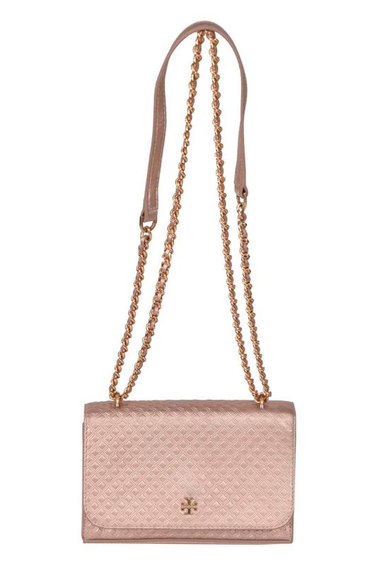 Tory Burch Crossbody Metallic Pink Quilted Leather Crossbody Bag