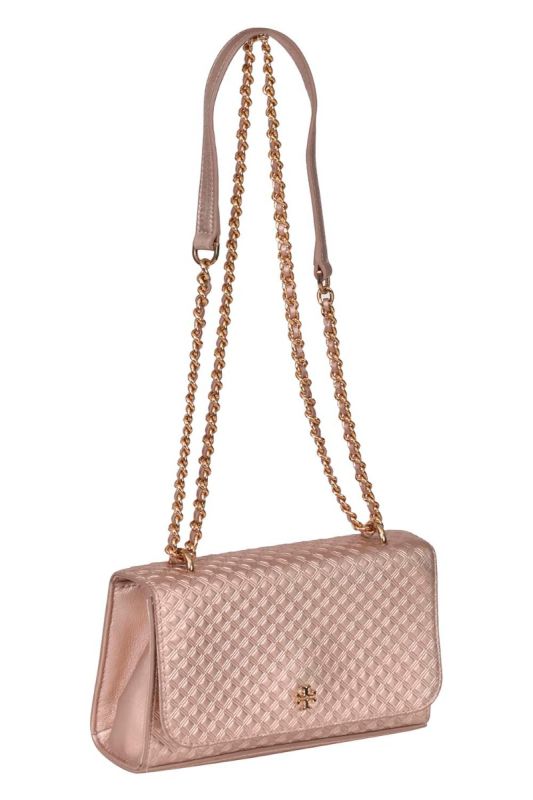 Tory Burch Crossbody Metallic Pink Quilted Leather Crossbody Bag