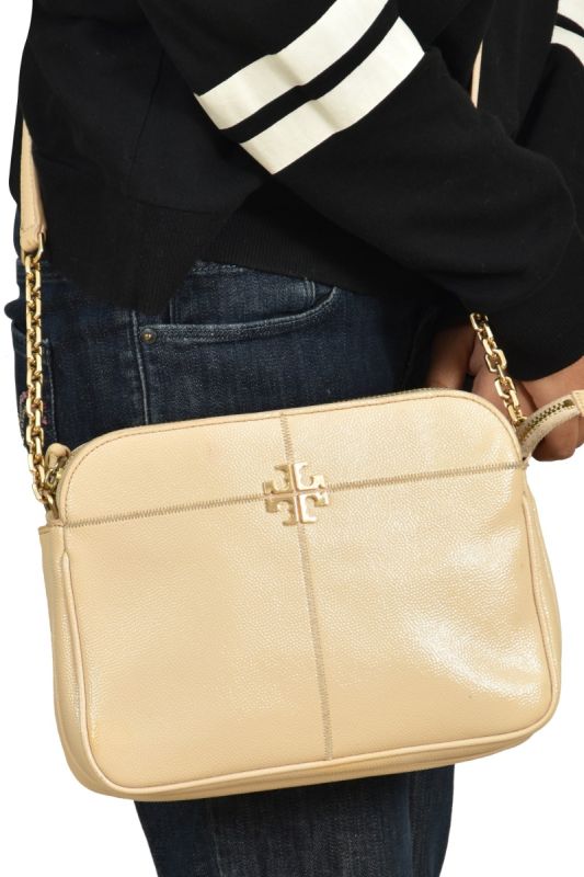 Tory Burch Ivy Leather Beige Crossbody Bag