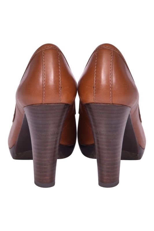 Tory Burch Janey Brown Leather Logo Pumps